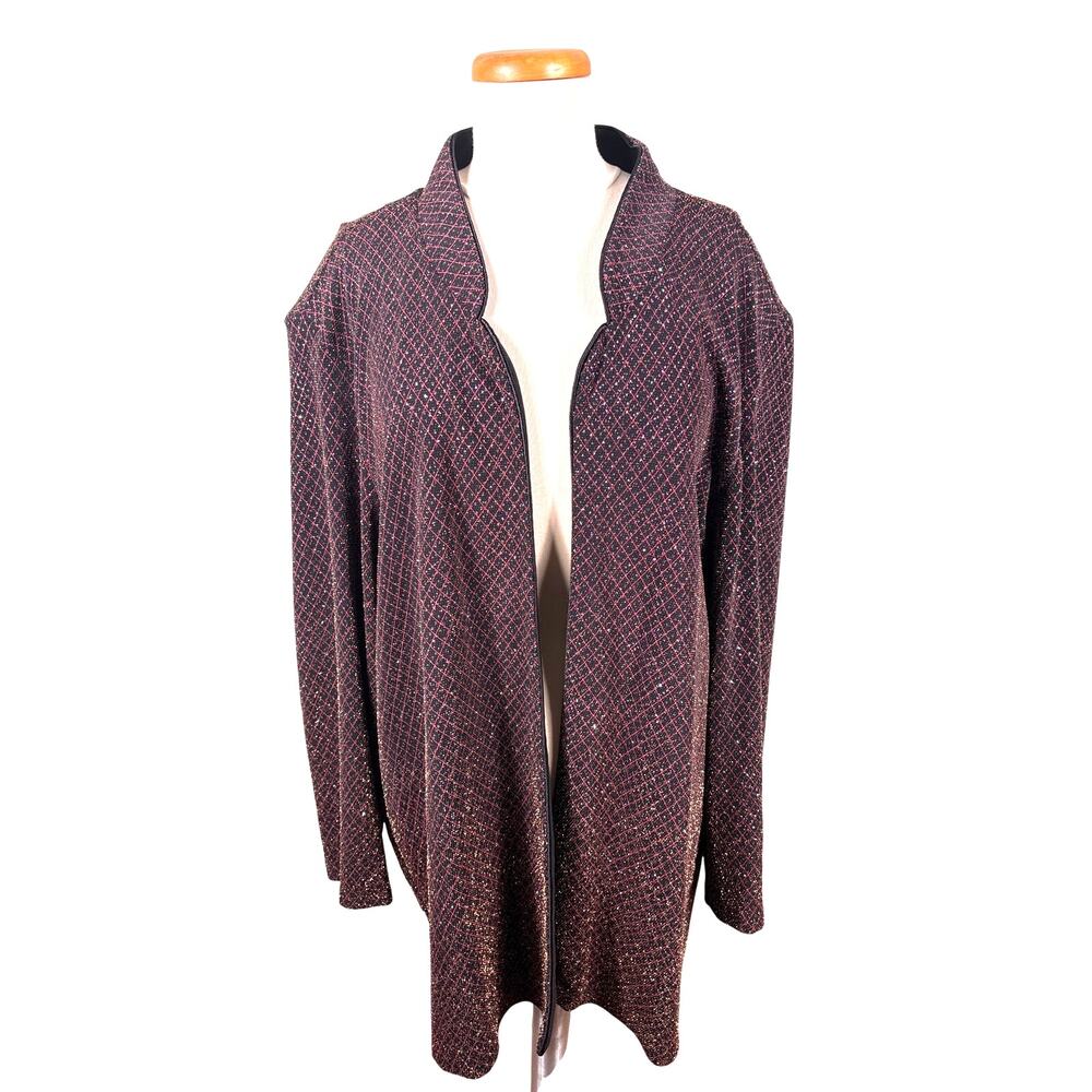 Dianna Knit Cardigan Women's 2XL Geometric Shimmer‎ Open Front Lined Jacket USA